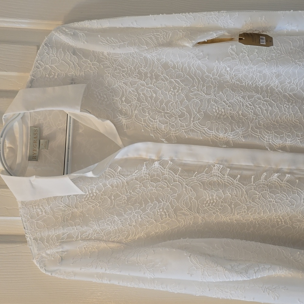 RYEGRASS BRAND WOMEN'S SHEER WHITE FRONT BUTTON BLOUSE TOP SIZE SMALL